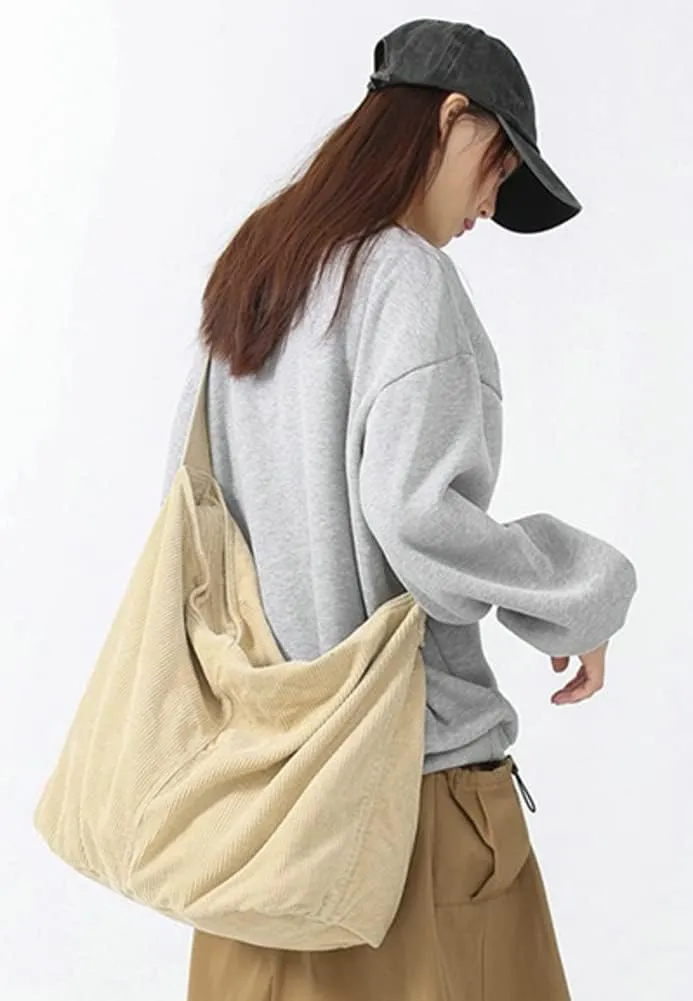 Corduroy Shoulder Bag for Women Men Large Capacity Crossbody Bag Minimalist Tote Commuting Handbag Purse