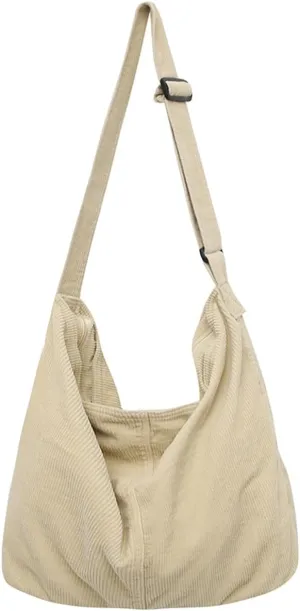 Corduroy Shoulder Bag for Women Men Large Capacity Crossbody Bag Minimalist Tote Commuting Handbag Purse