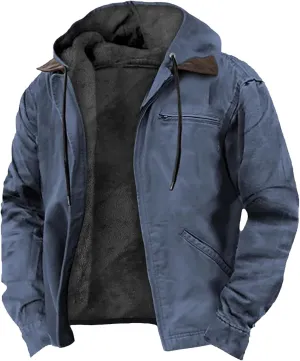 Costaric Solid Color Hooded Coat For Mens Fashion Casual Zipper Winter Warm Sherpa Fleece Lined Jacket With Pockets Jacket