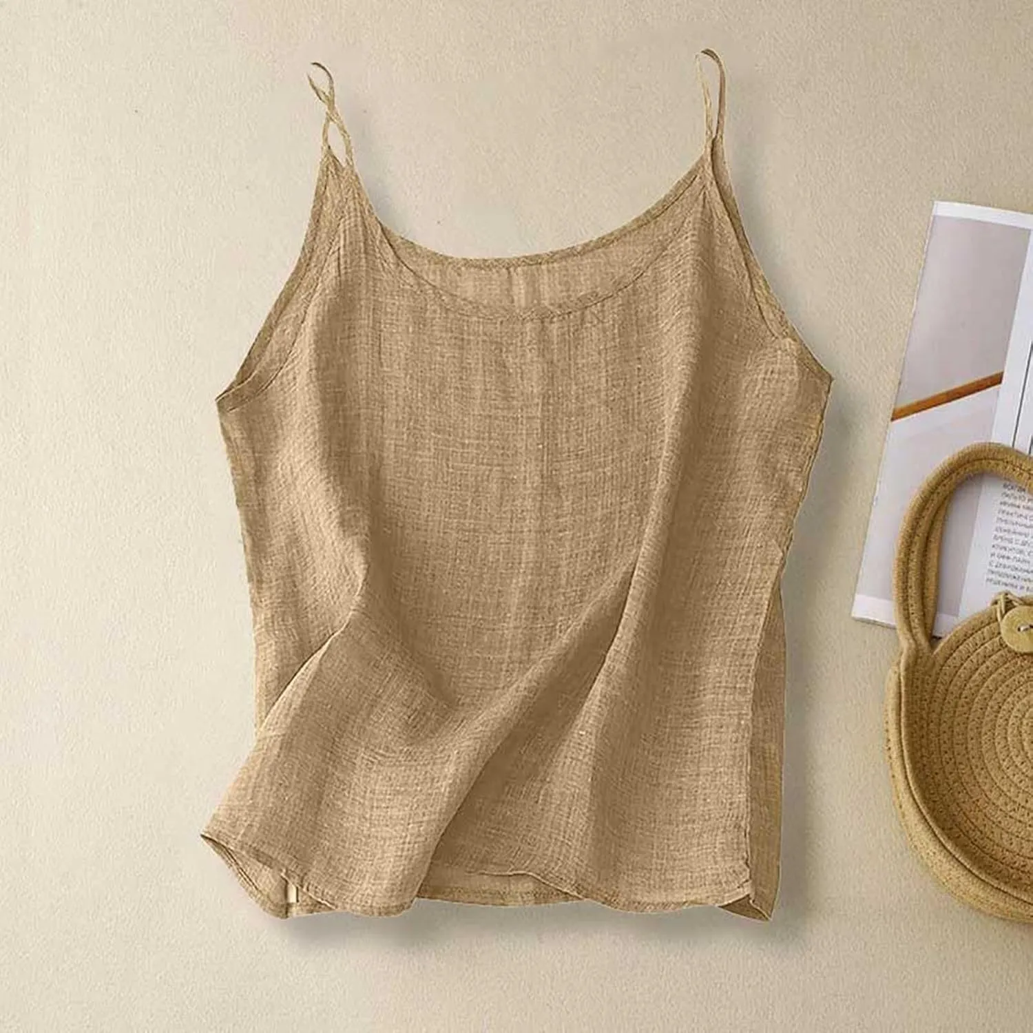 Cotton Linen Tank Tops for Women Spaghetti Strap Loose Fit Camisole Top Cami Summer 2025 Casual Sleeveless Shirts