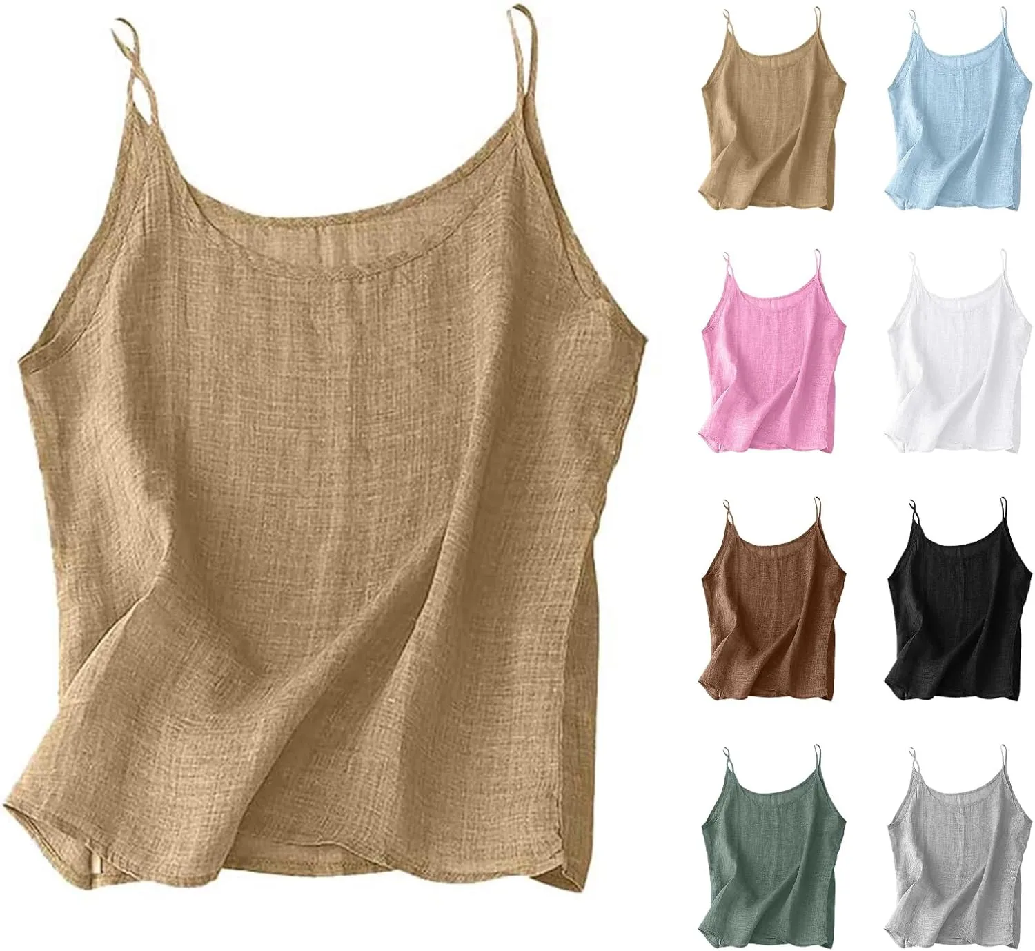 Cotton Linen Tank Tops for Women Spaghetti Strap Loose Fit Camisole Top Cami Summer 2025 Casual Sleeveless Shirts