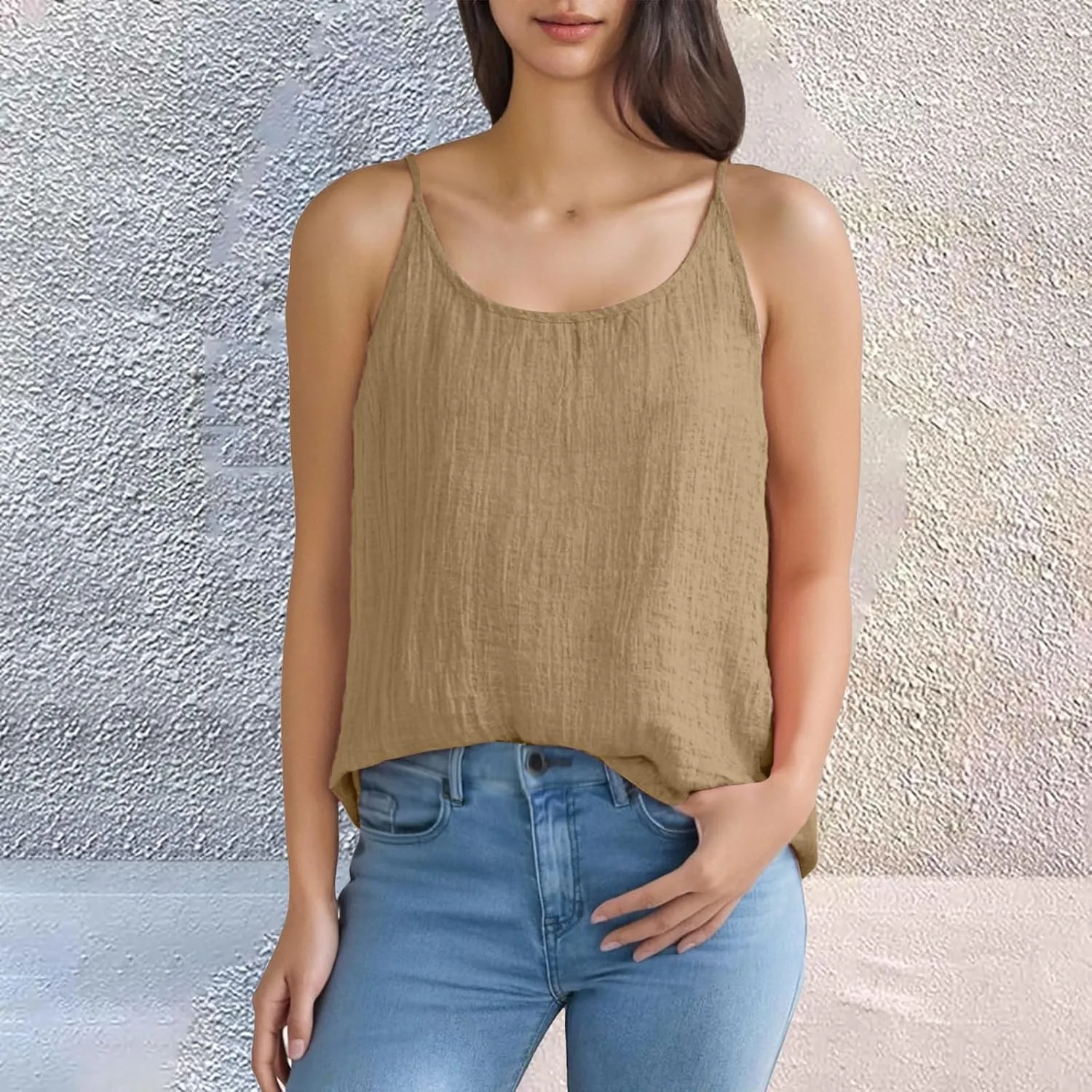 Cotton Linen Tank Tops for Women Spaghetti Strap Loose Fit Camisole Top Cami Summer 2025 Casual Sleeveless Shirts