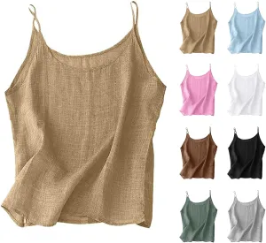 Cotton Linen Tank Tops for Women Spaghetti Strap Loose Fit Camisole Top Cami Summer 2025 Casual Sleeveless Shirts