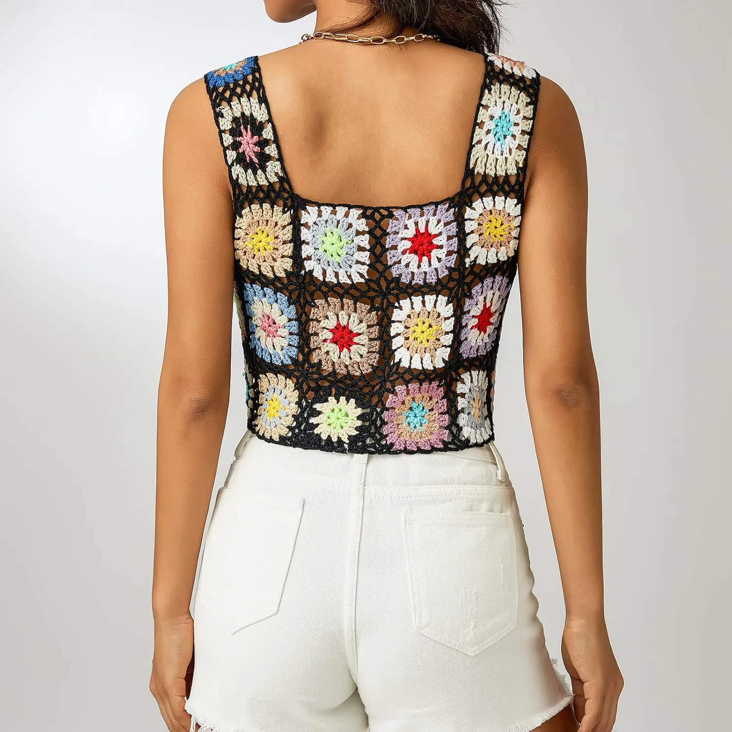 Crochet Tops Women Y2k Knit Vest Tank Top Knitted Daisy Camisole Hollow Out Crochet Crop Tops Summer Clothes
