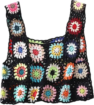 Crochet Tops Women Y2k Knit Vest Tank Top Knitted Daisy Camisole Hollow Out Crochet Crop Tops Summer Clothes