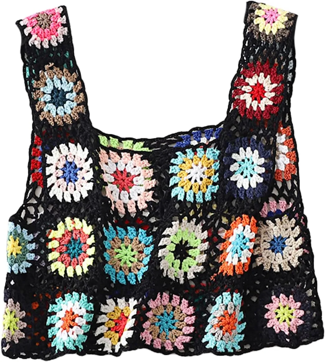 Crochet Tops Women Y2k Knit Vest Tank Top Knitted Daisy Camisole Hollow Out Crochet Crop Tops Summer Clothes