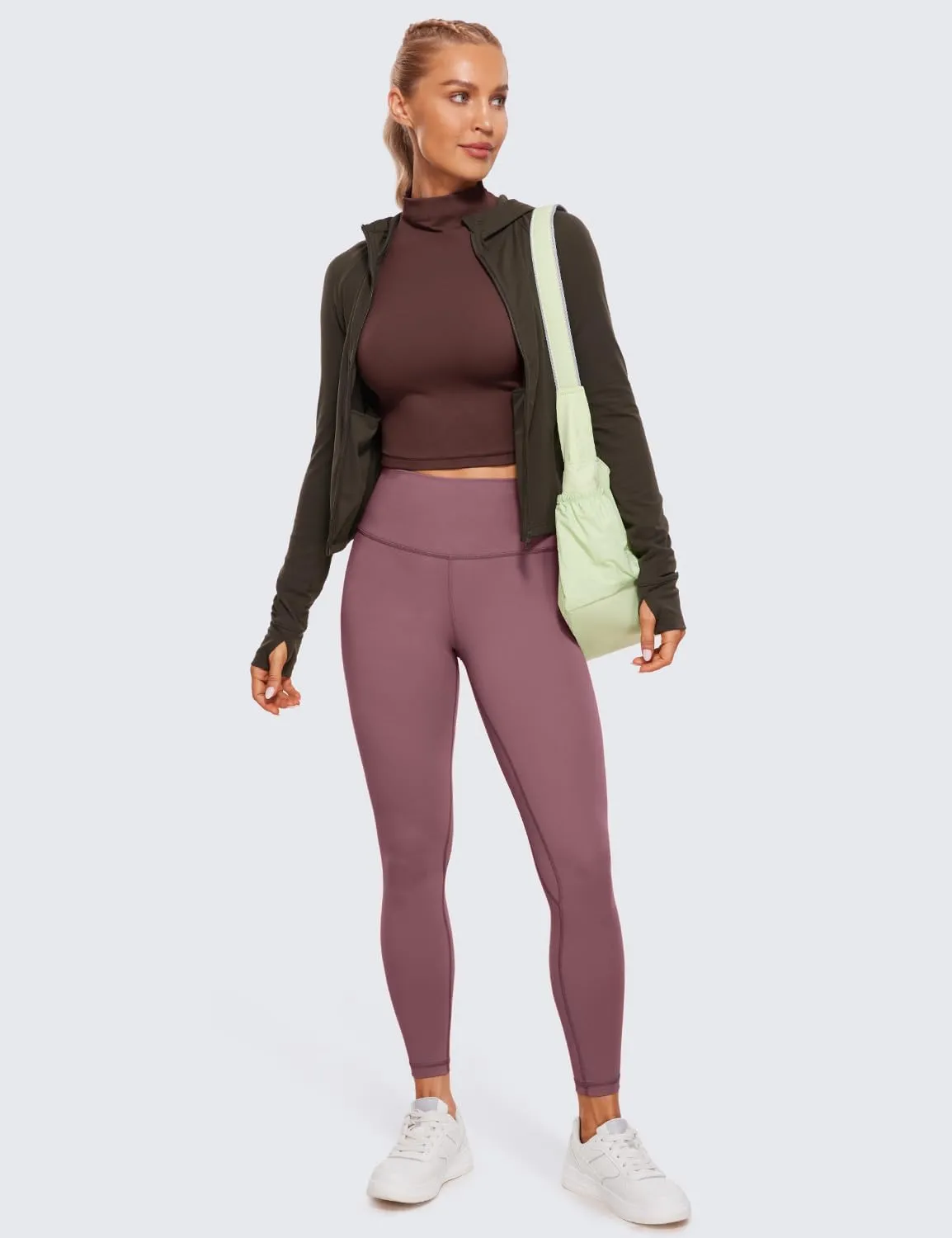 CRZ YOGA Womens Butterluxe Mock Turtleneck Long Sleeves Crop Tops Slim Fit Workout Casual T-Shirt Base Layer Fall Shirts