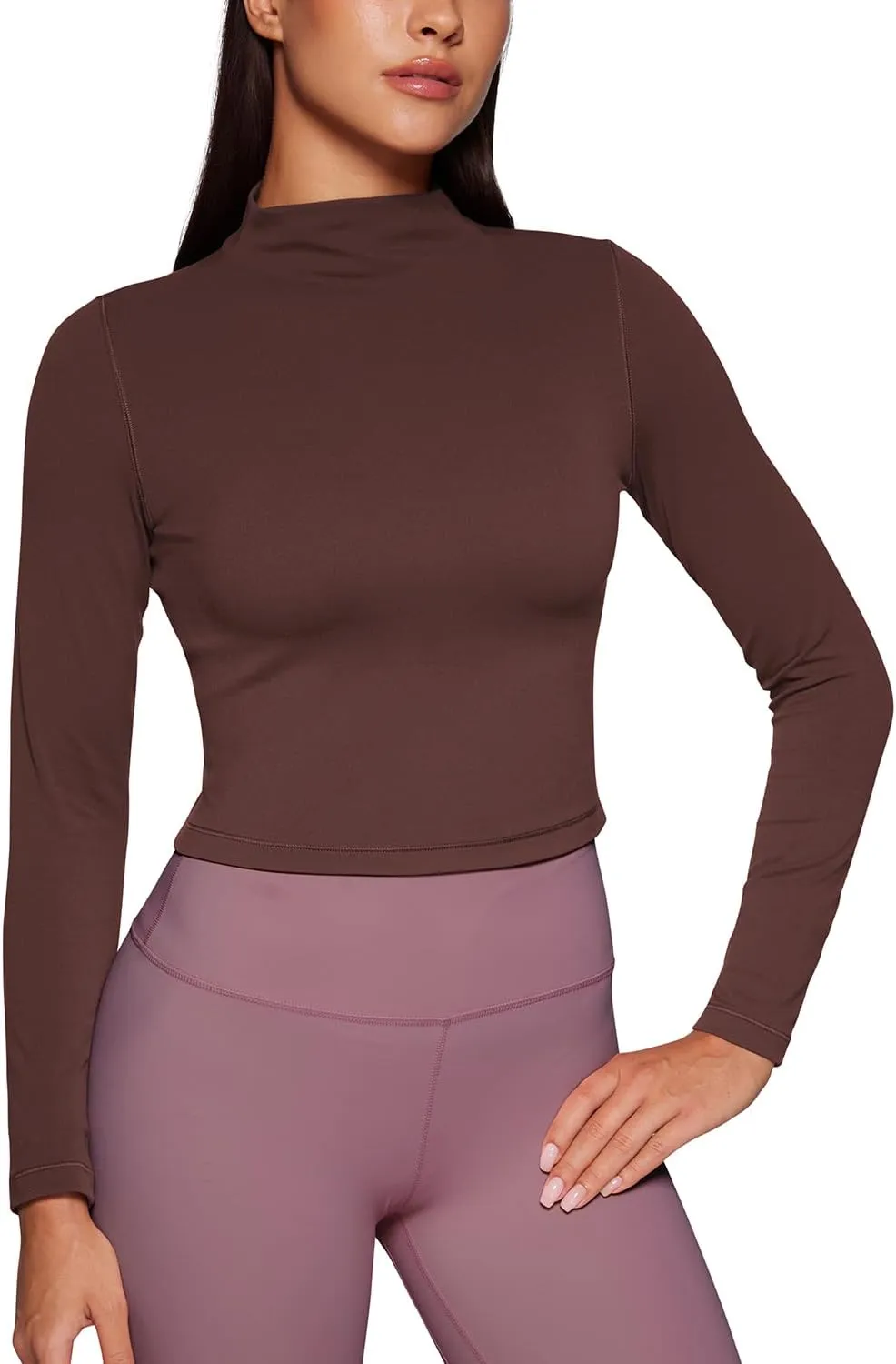 CRZ YOGA Womens Butterluxe Mock Turtleneck Long Sleeves Crop Tops Slim Fit Workout Casual T-Shirt Base Layer Fall Shirts