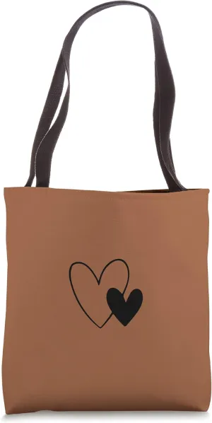 Cute Hand-Drawn Minimalist Double-Hearts on Saddle-Brown Tote Bag
