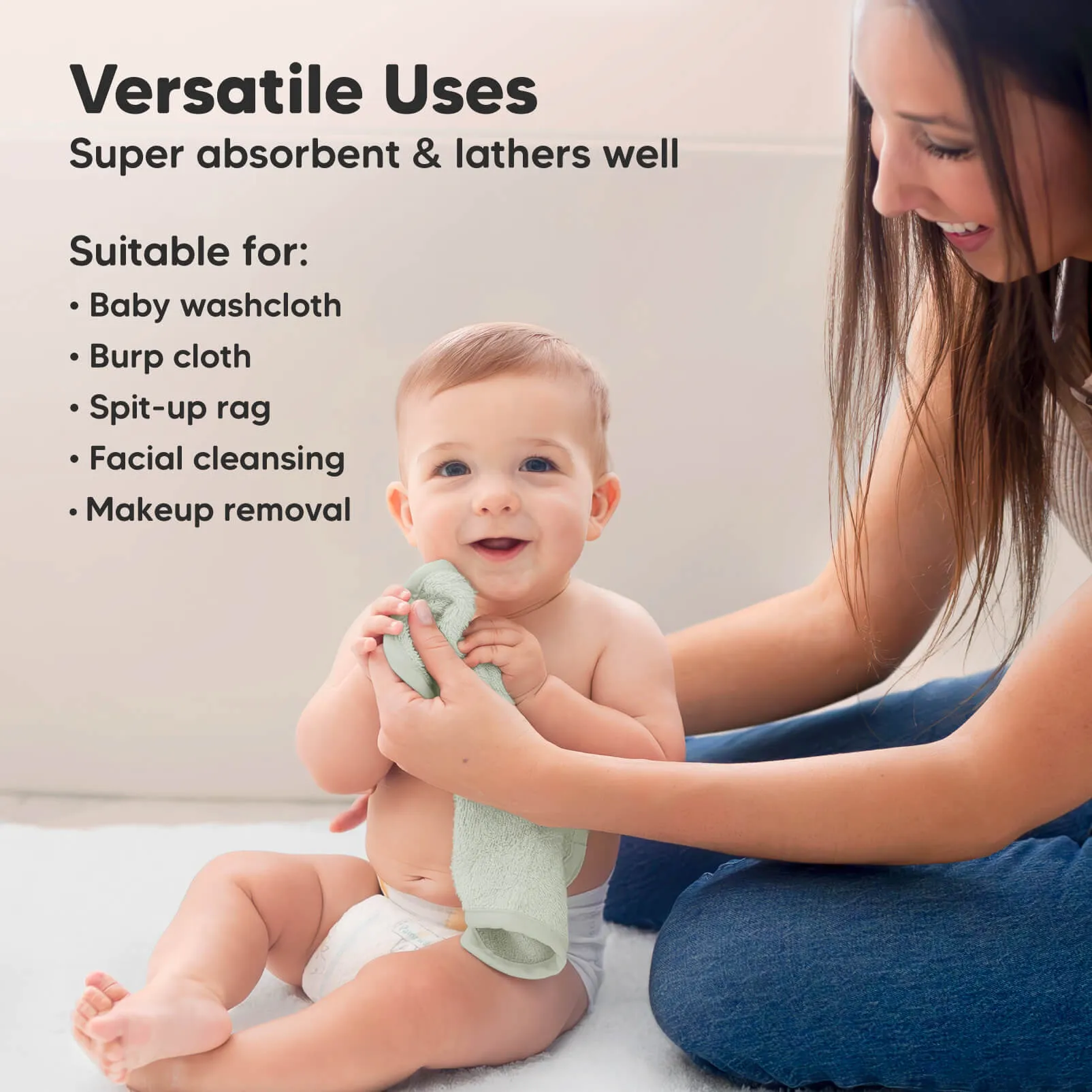 Deluxe Baby Washcloths (Stone/Dove)