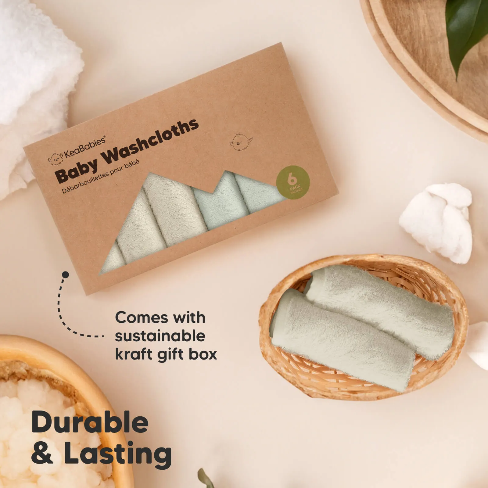 Deluxe Baby Washcloths (Stone/Dove)