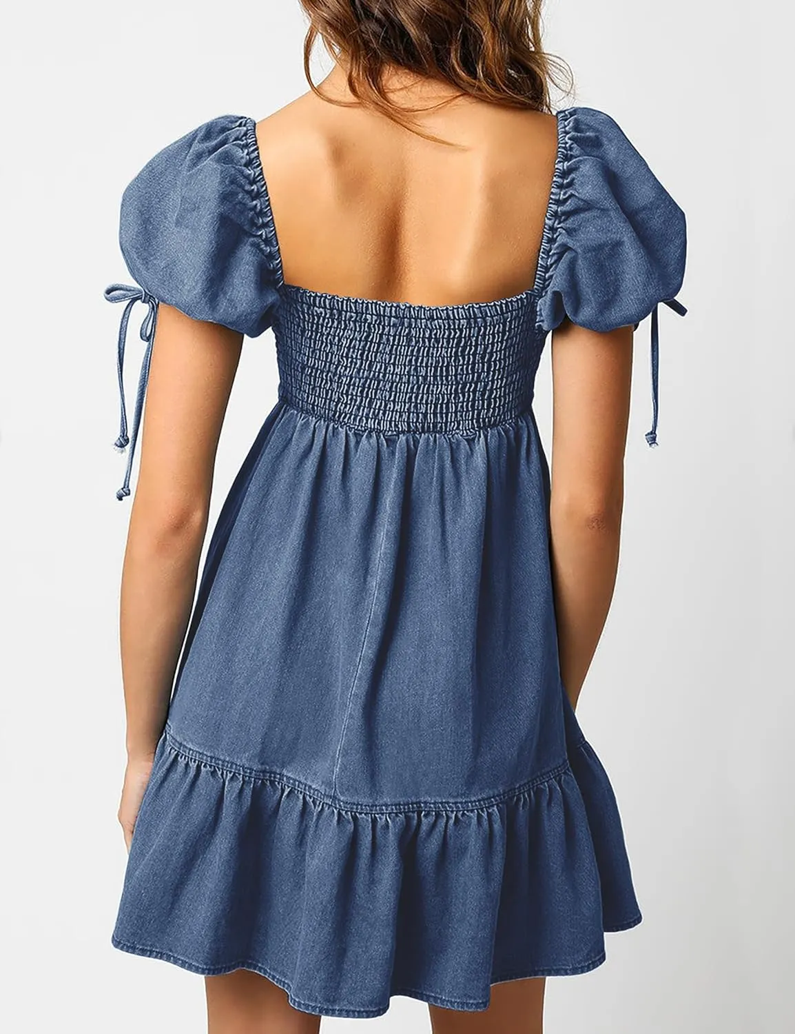 Denim Dress for Women Puff Short Sleeve Jean Dresses Sweetheart Neck Denim Mini Dress