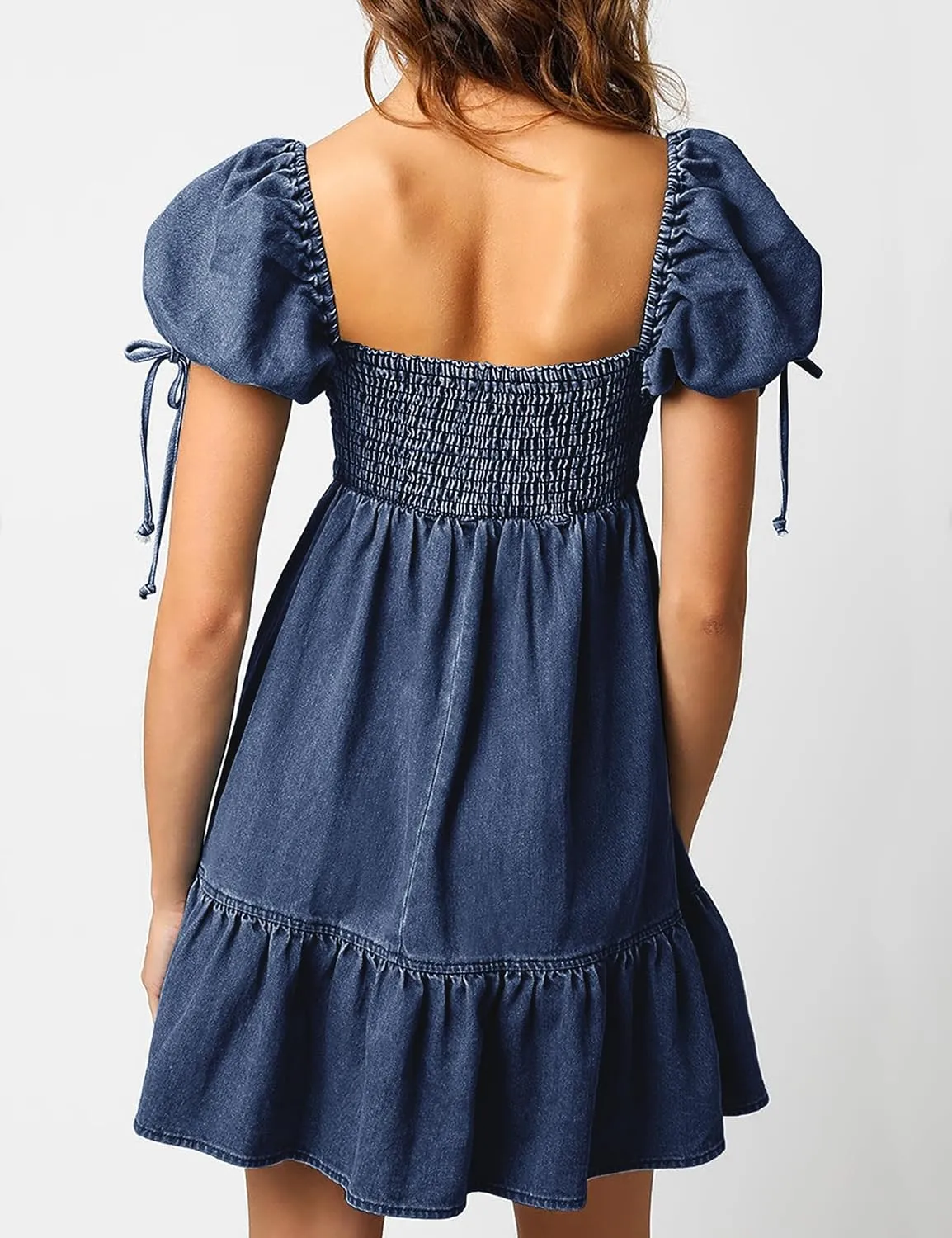 Denim Dress for Women Puff Short Sleeve Jean Dresses Sweetheart Neck Denim Mini Dress