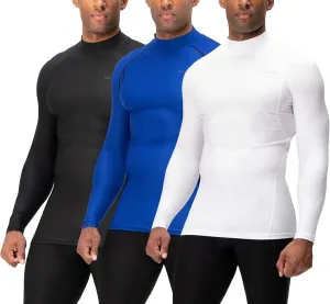 DEVOPS 3 Pack Men's Athletic Turtle Neck Long Sleeve Compression Shirts