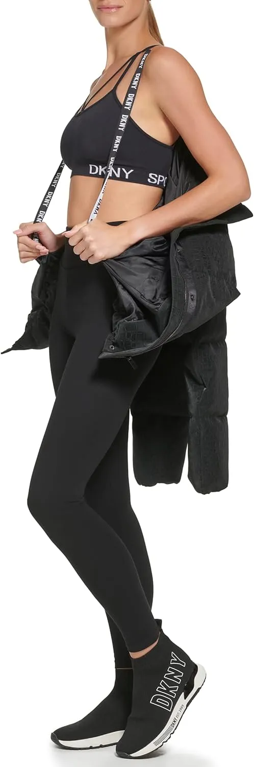 DKNY Women's Sport Debossed Croc Print Faux Leather Puffer Jacket