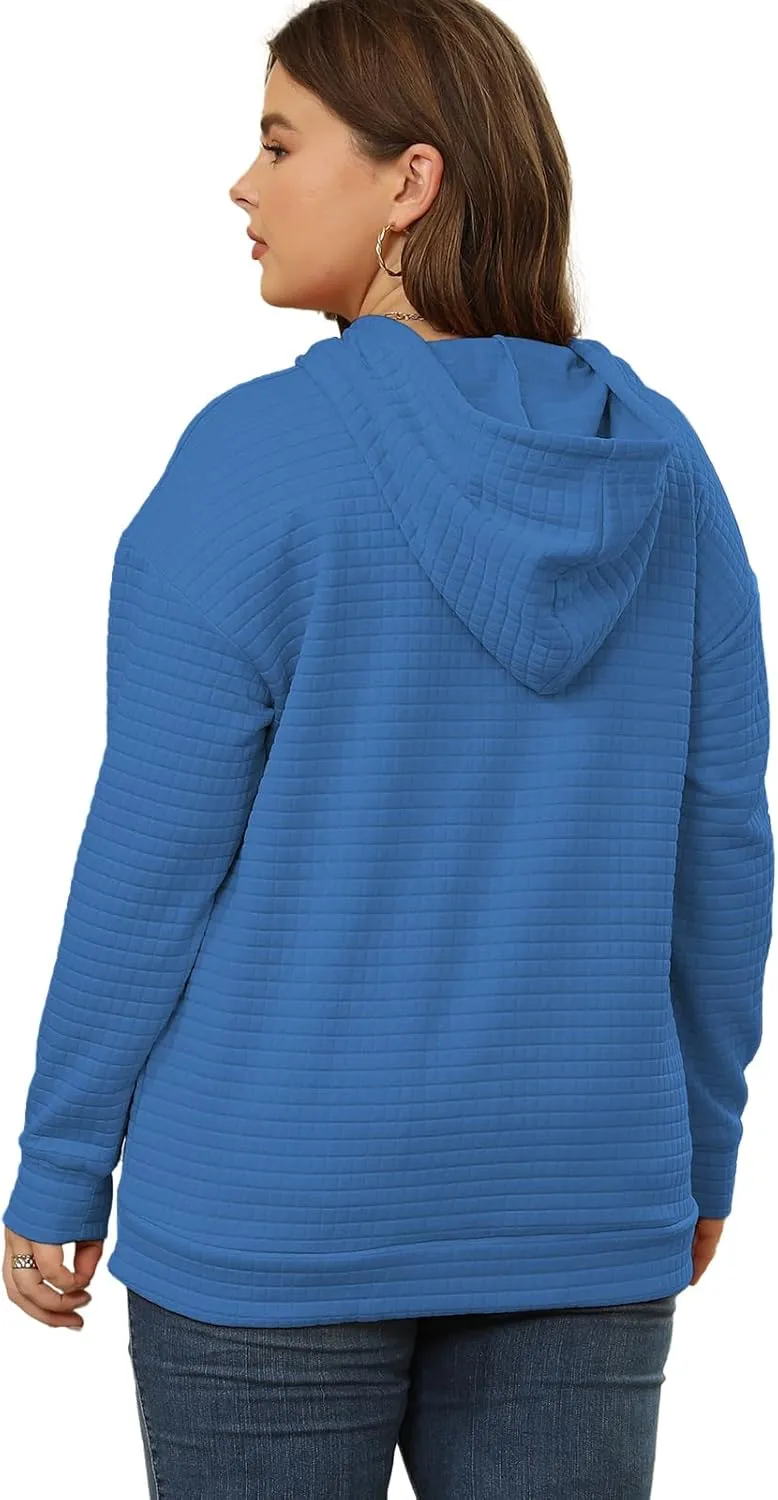 DOLNINE Plus Size Hoodies for Women Casual Long Sleeve Sweatshirts Drawstring Pullover Tops with Pocket