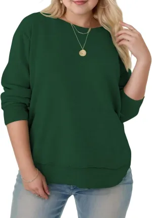 DOLNINE Plus-Size-Sweatshirts for Women Casual Crewneck Shirts Long Sleeve Side Split Tunic Tops Loose Fit Pullover