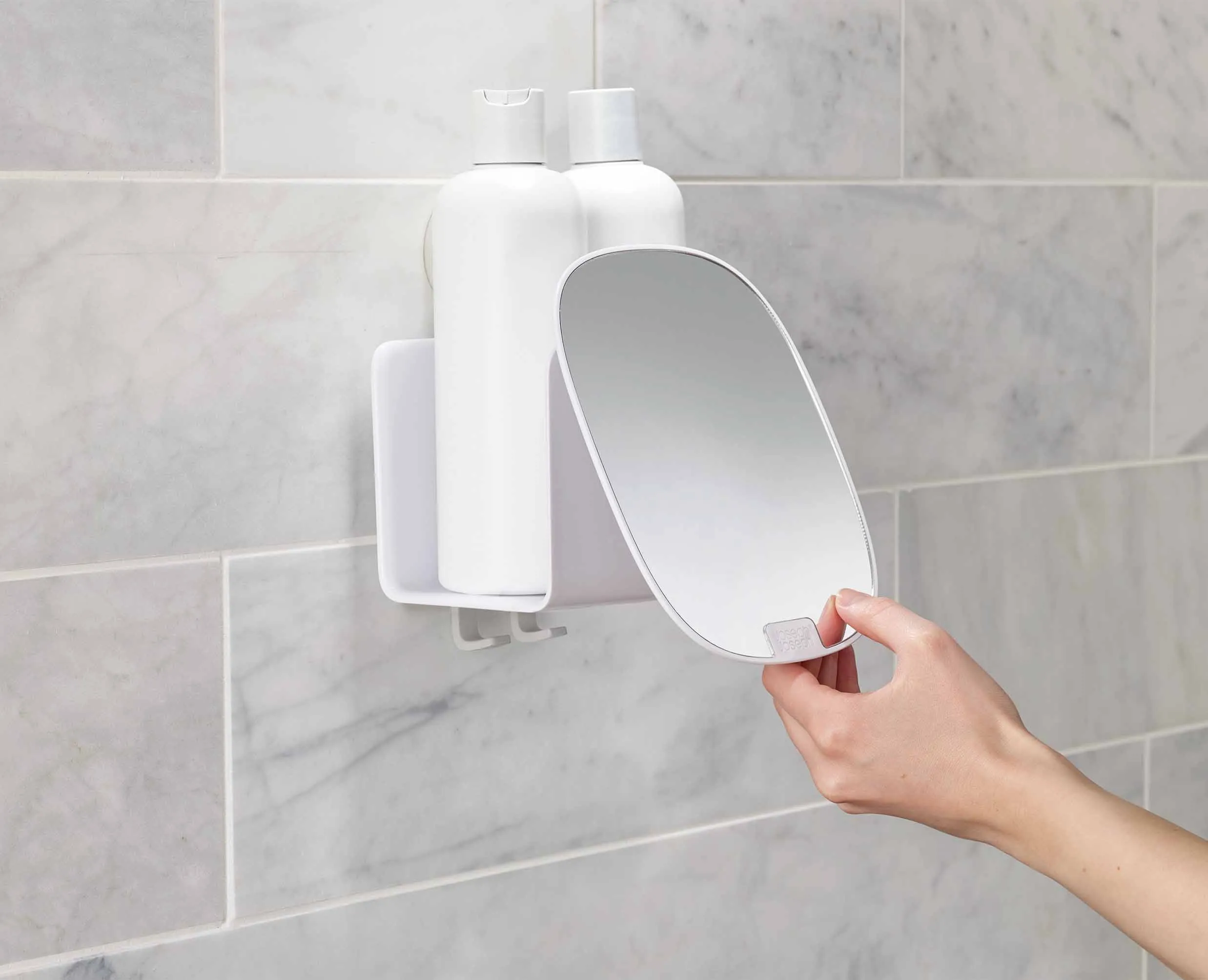 EasyStore™ White Shower Shelf with Adjustable Mirror