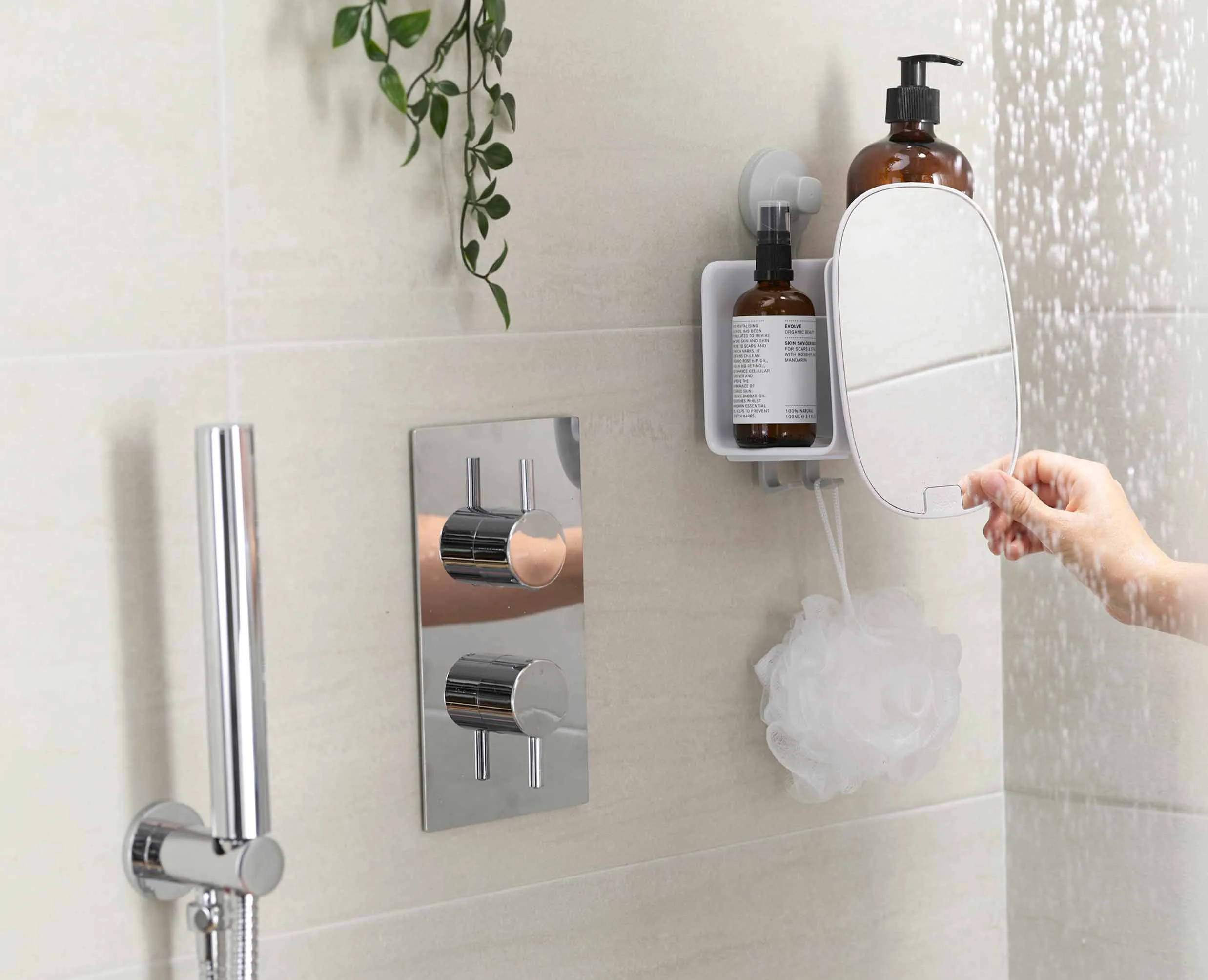 EasyStore™ White Shower Shelf with Adjustable Mirror