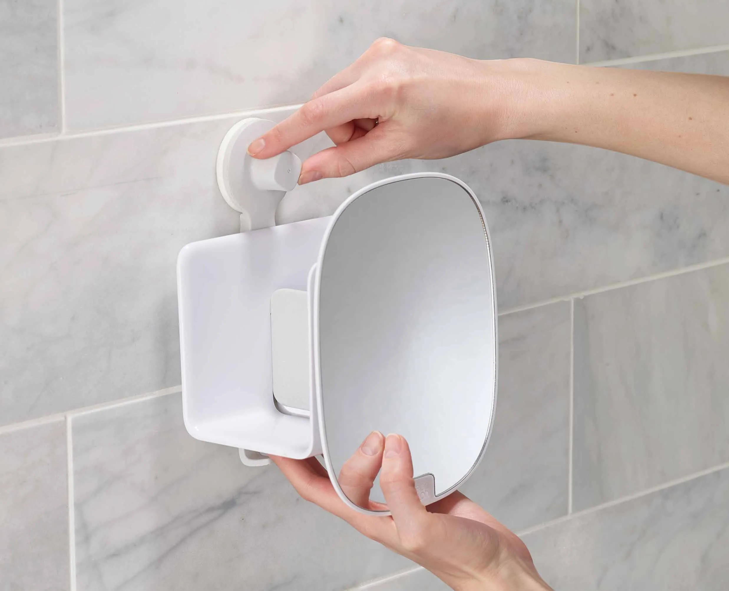 EasyStore™ White Shower Shelf with Adjustable Mirror