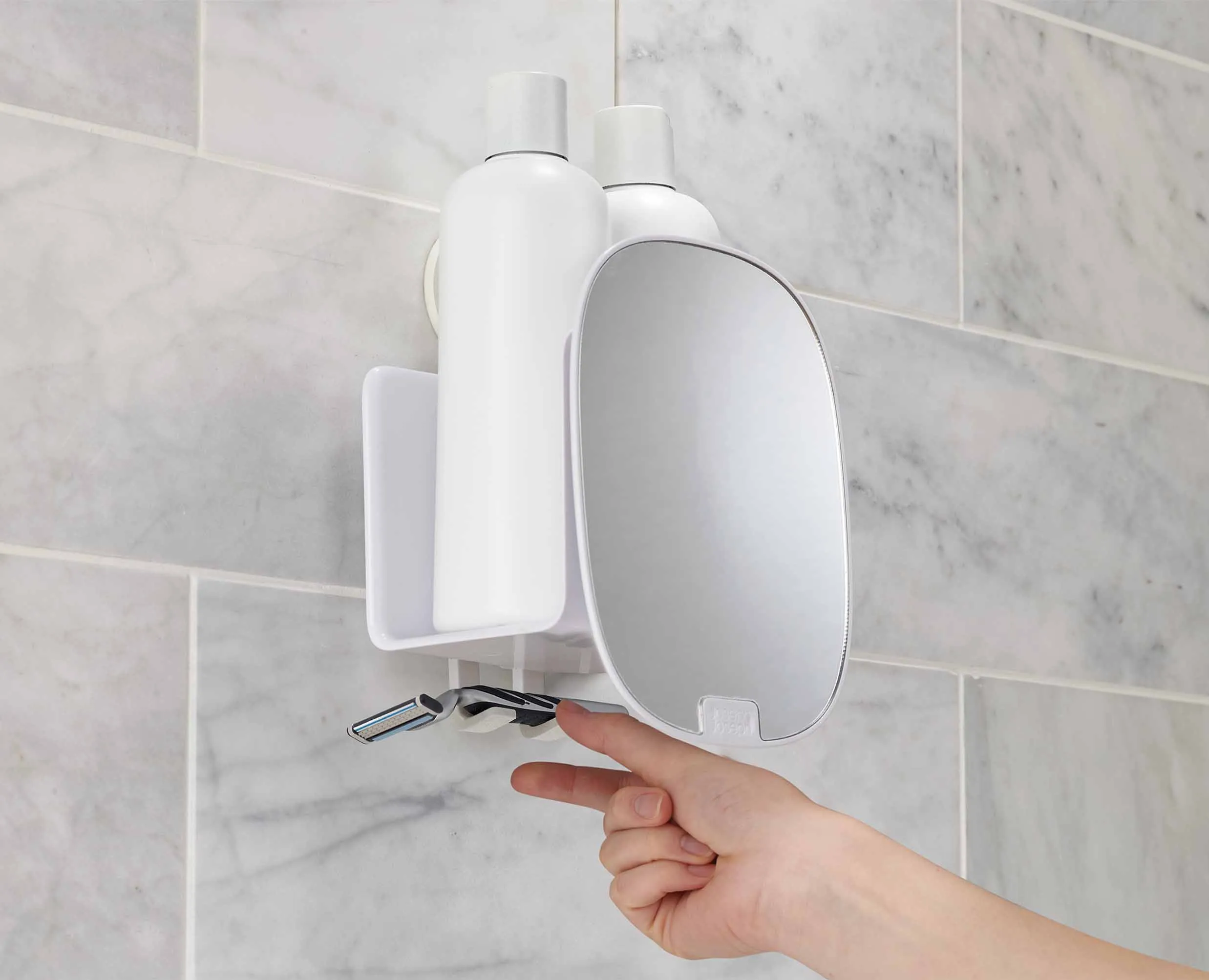 EasyStore™ White Shower Shelf with Adjustable Mirror
