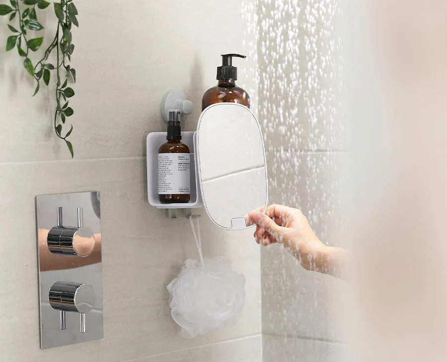 EasyStore™ White Shower Shelf with Adjustable Mirror