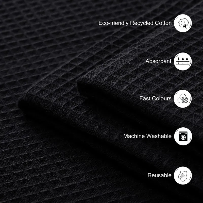 Encasa Dish Towels Cotton 30x30 cm Highly Absorbent and Quick-Drying, Use Once and Wash for Hassle-Free Cleaning, Ultra-Soft Multipurpose Kitchen Dish Cloths | Pack of 12 | Black