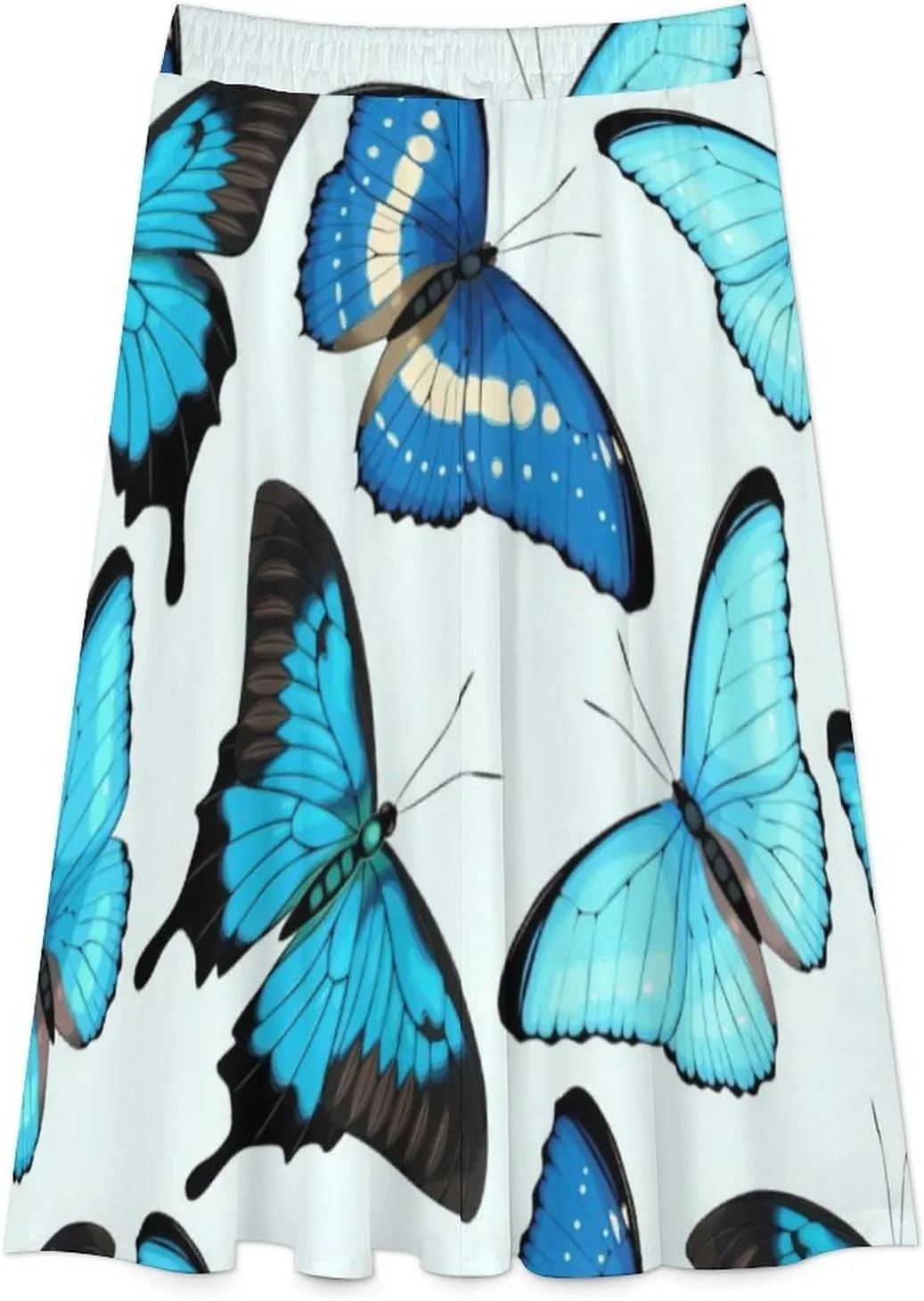 Endearing Graceful Butterflies Print Midi Skirts High Elastic Waist Pleated Bohemia Office Skirts