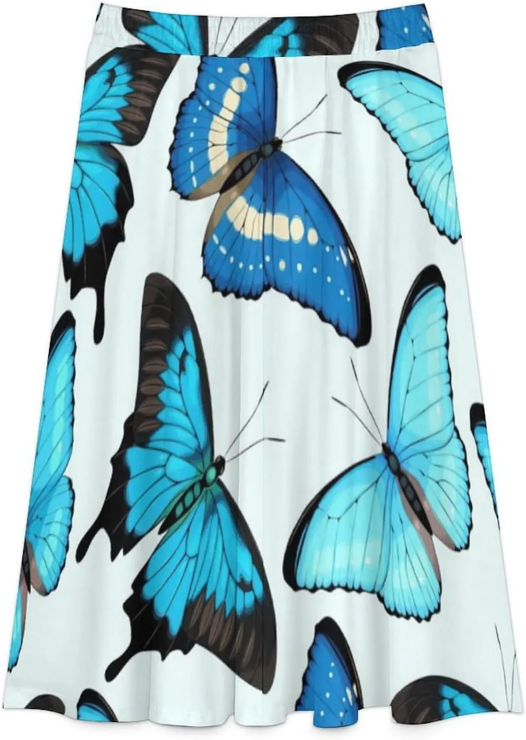 Endearing Graceful Butterflies Print Midi Skirts High Elastic Waist Pleated Bohemia Office Skirts