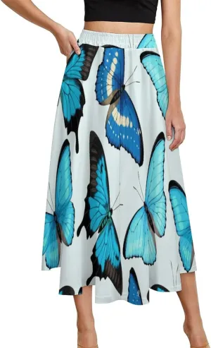 Endearing Graceful Butterflies Print Midi Skirts High Elastic Waist Pleated Bohemia Office Skirts