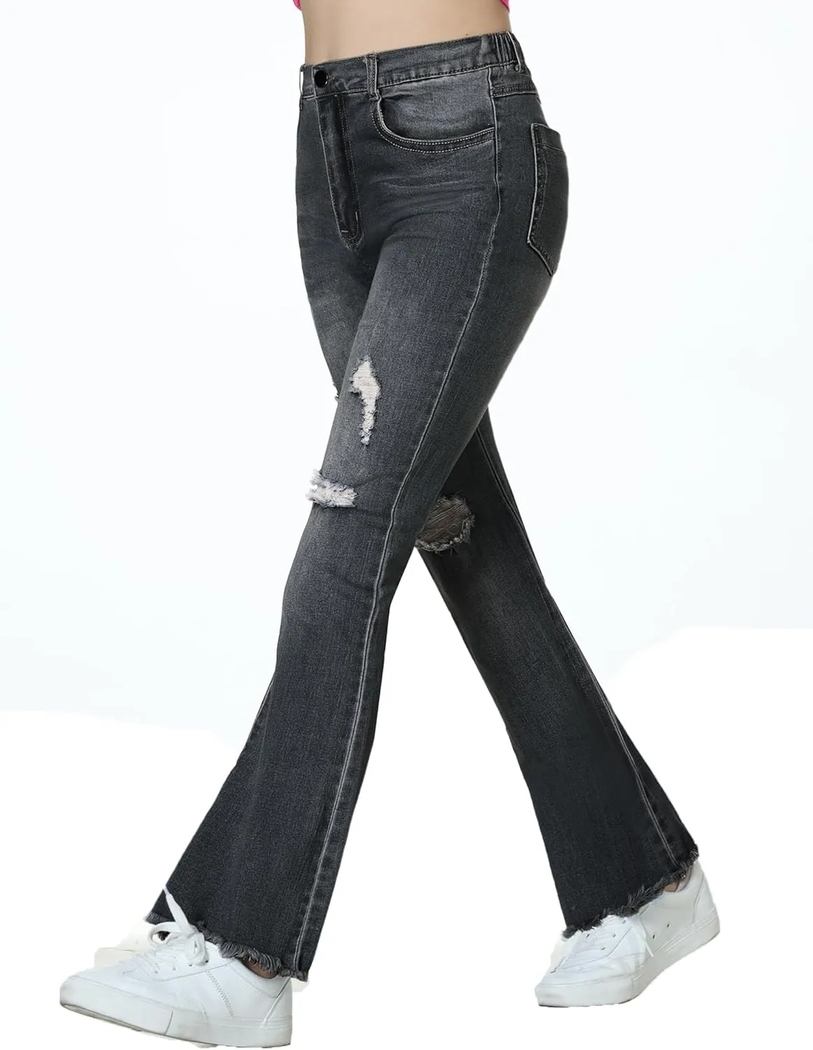 EXARUS Girls Jeans Wide Leg/Flare/Skinny Denim Pants Ripped Baggy High Waisted with Pockets Teen Casual Kids 6-14Y