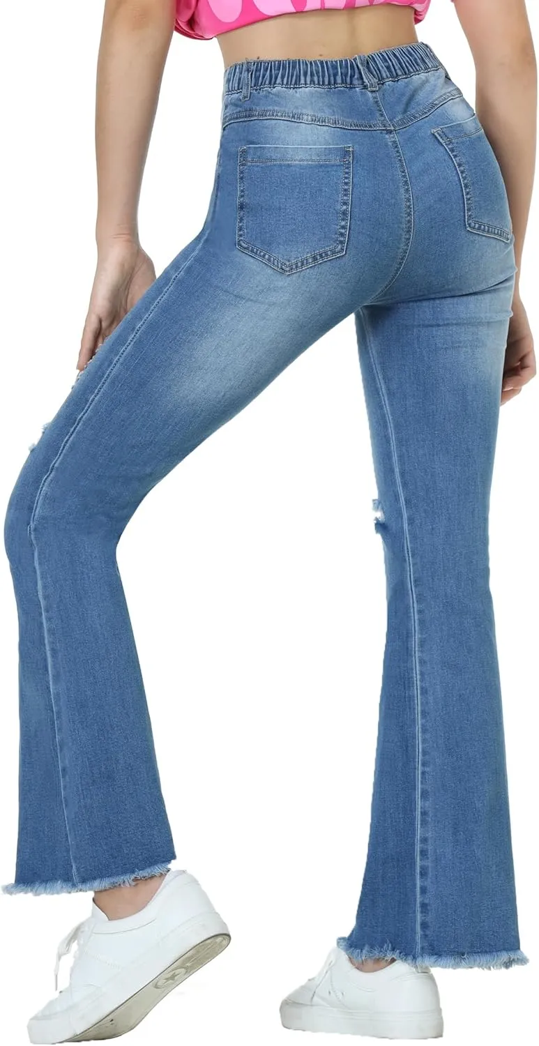 EXARUS Girls Jeans Wide Leg/Flare/Skinny Denim Pants Ripped Baggy High Waisted with Pockets Teen Casual Kids 6-14Y