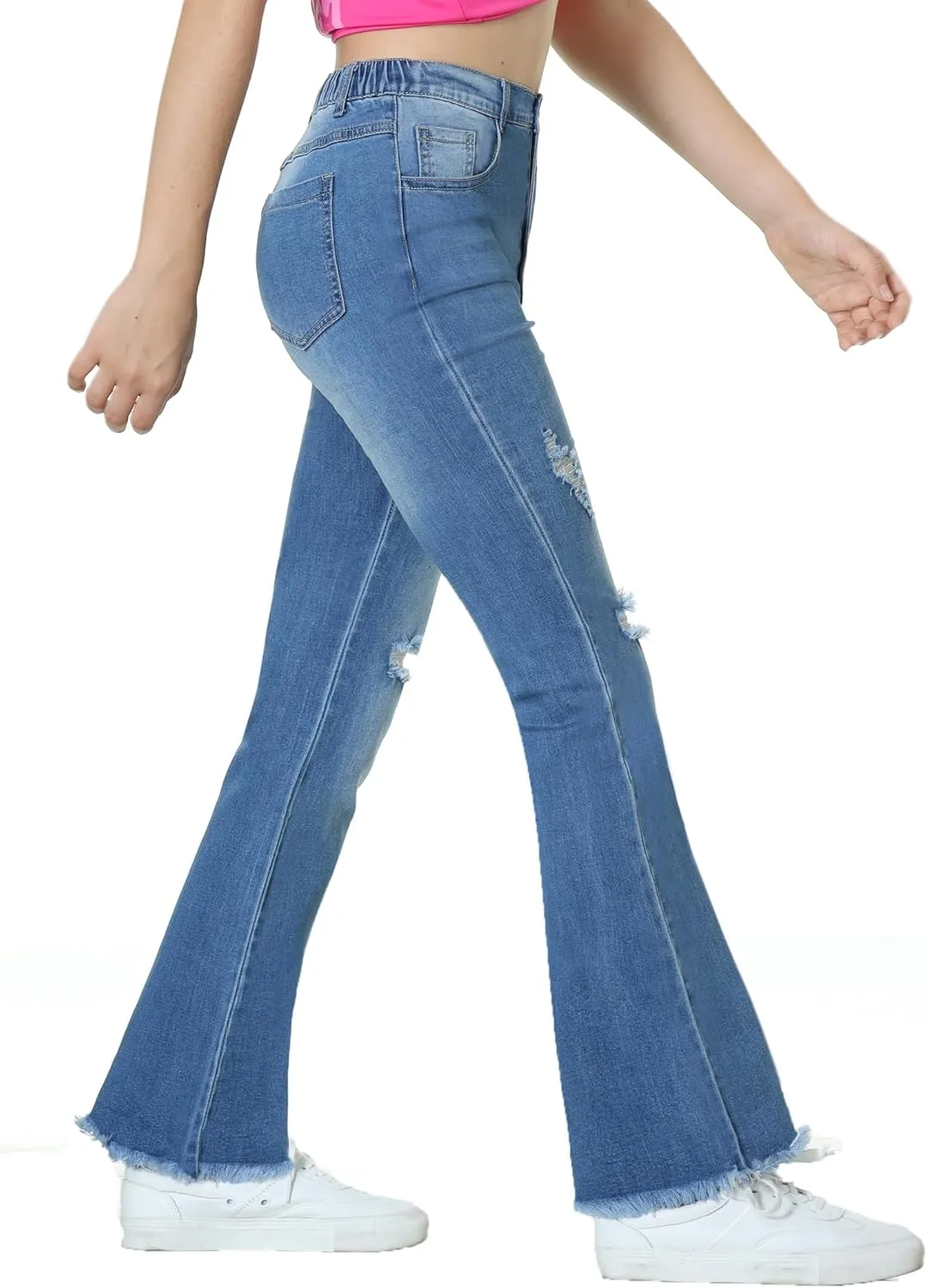 EXARUS Girls Jeans Wide Leg/Flare/Skinny Denim Pants Ripped Baggy High Waisted with Pockets Teen Casual Kids 6-14Y