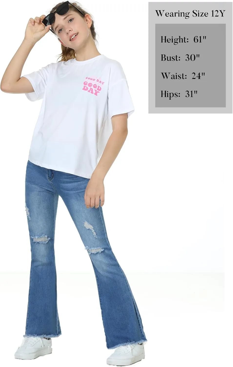 EXARUS Girls Jeans Wide Leg/Flare/Skinny Denim Pants Ripped Baggy High Waisted with Pockets Teen Casual Kids 6-14Y