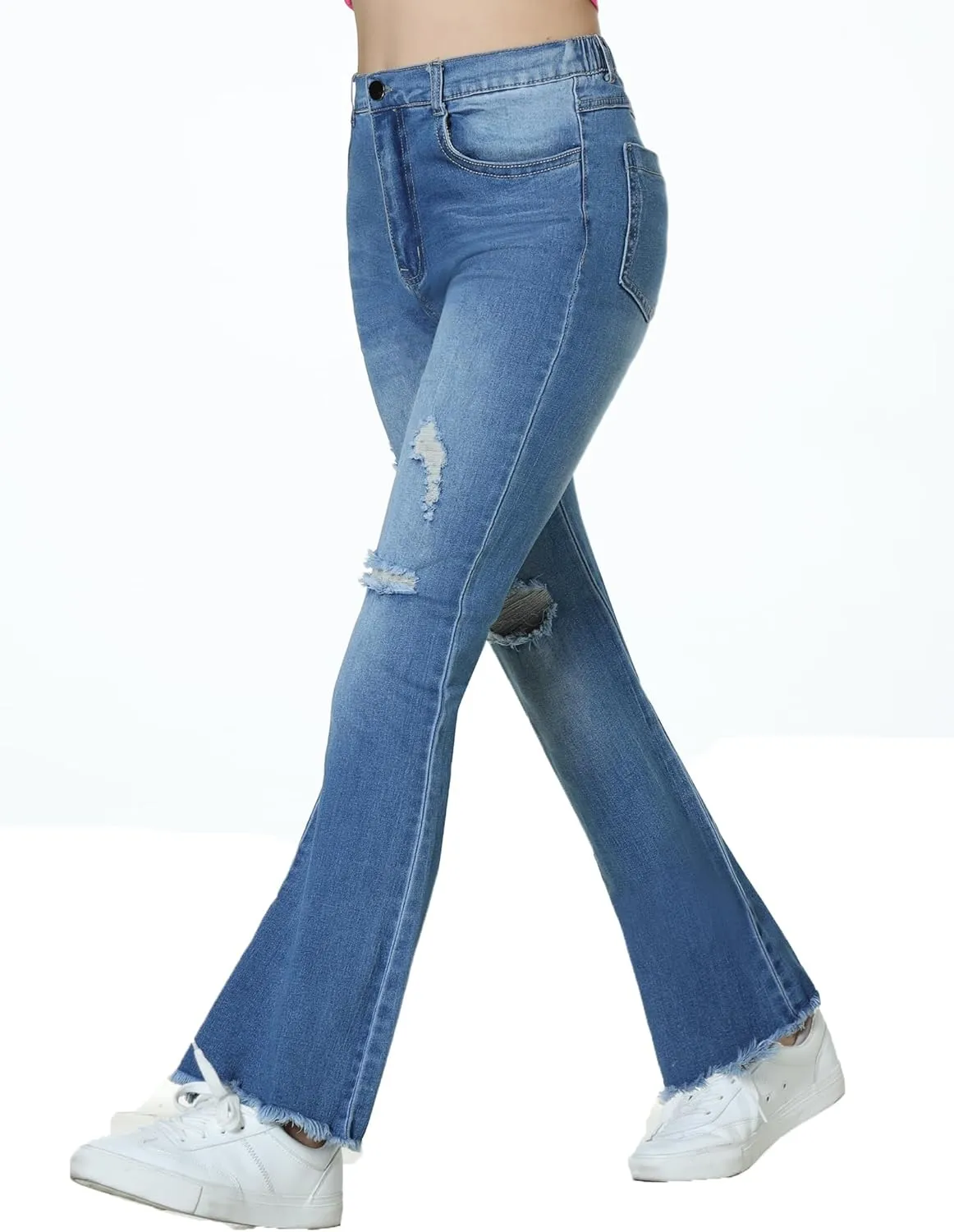 EXARUS Girls Jeans Wide Leg/Flare/Skinny Denim Pants Ripped Baggy High Waisted with Pockets Teen Casual Kids 6-14Y