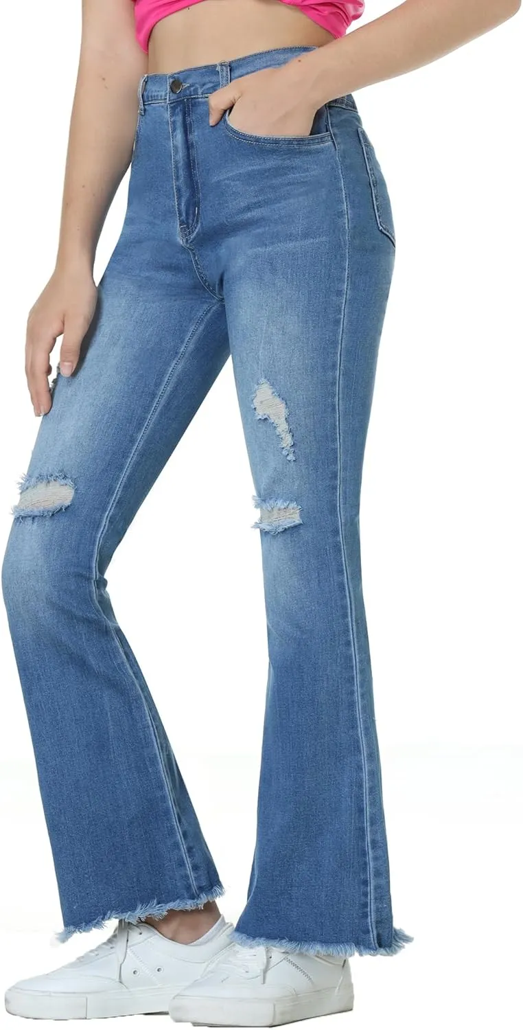 EXARUS Girls Jeans Wide Leg/Flare/Skinny Denim Pants Ripped Baggy High Waisted with Pockets Teen Casual Kids 6-14Y