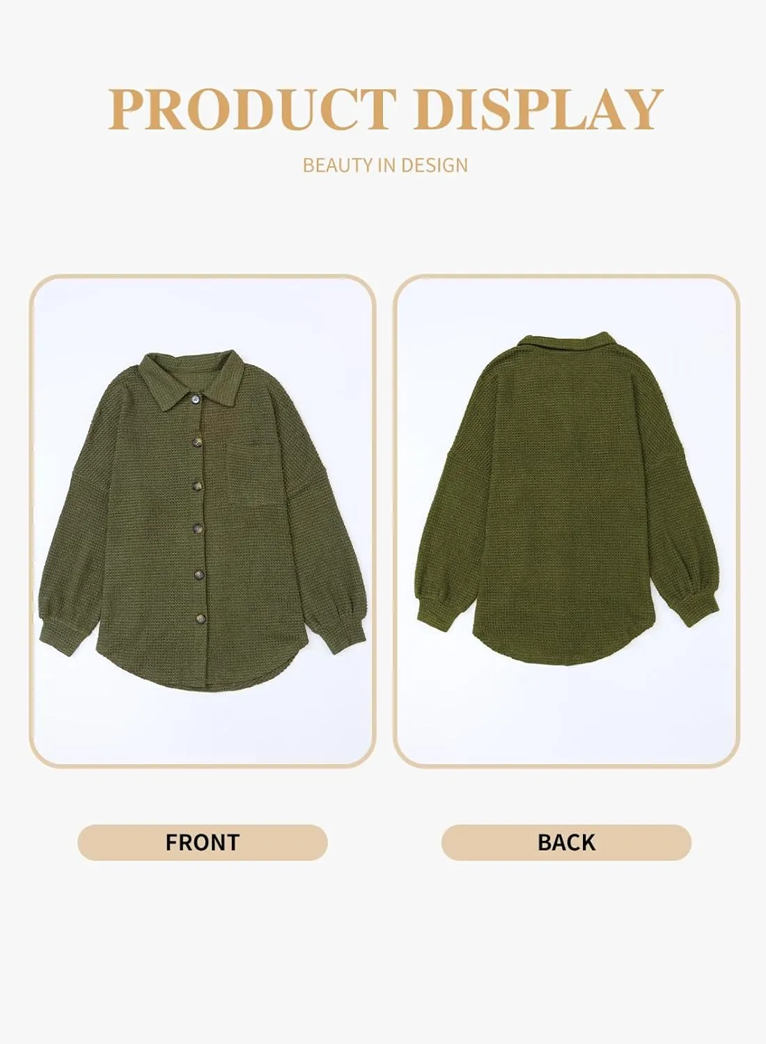 Eytino Womens Plus Size Boyfriend Shirts Casual Long Sleeve Button Down Oversized Waffle Knit Shacket Jacket(1X-5X)