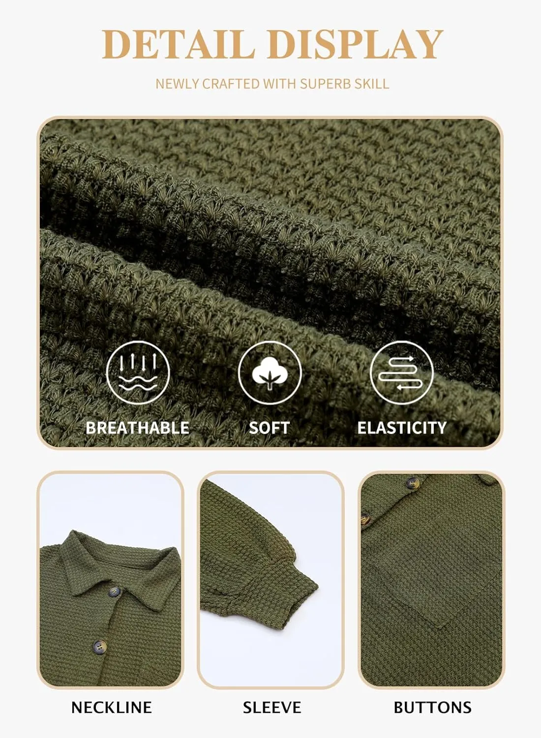 Eytino Womens Plus Size Boyfriend Shirts Casual Long Sleeve Button Down Oversized Waffle Knit Shacket Jacket(1X-5X)