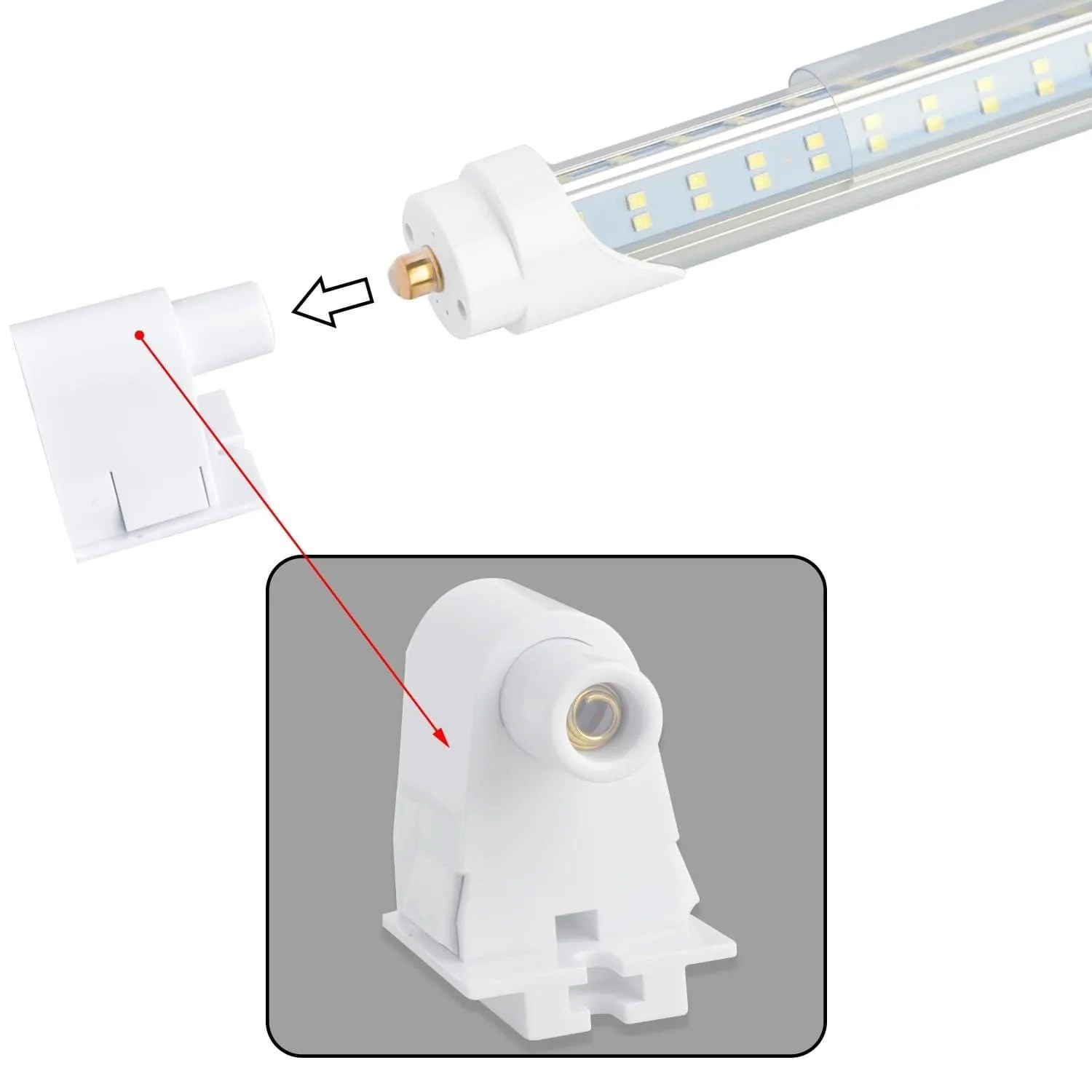 Fa8 Single Pin T8 LED 8ft 144w 17,654 Lumen FROSTED LENS (NO RF) Quad-Row