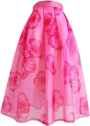 Fashion Printed Loose Gowns Skirt Female Casual Vintage Folds High Waist Midi Skirts Summer Women's Clothing