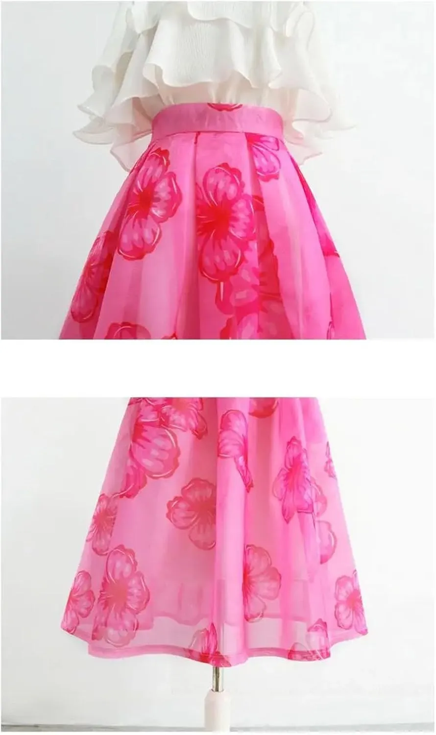 Fashion Printed Loose Gowns Skirt Female Casual Vintage Folds High Waist Midi Skirts Summer Women's Clothing