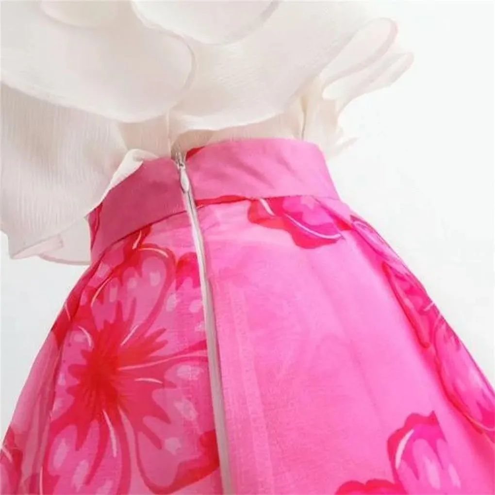 Fashion Printed Loose Gowns Skirt Female Casual Vintage Folds High Waist Midi Skirts Summer Women's Clothing