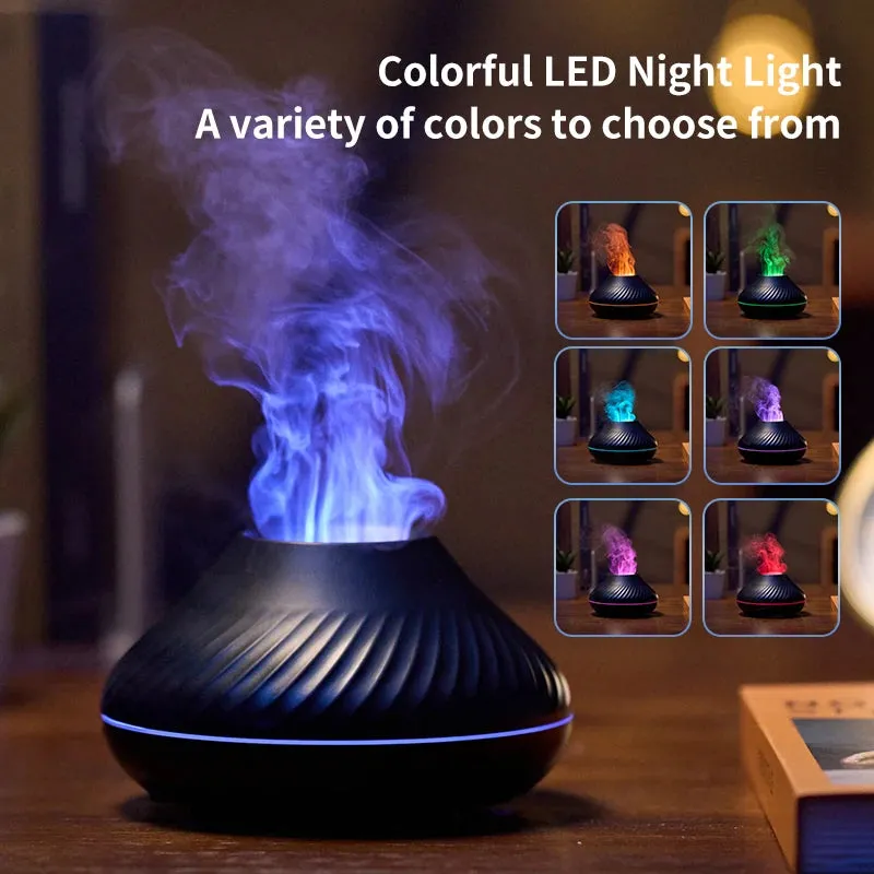 Flame Simulation Aromatherapy Humidifier with Colorful Gradient Night Light