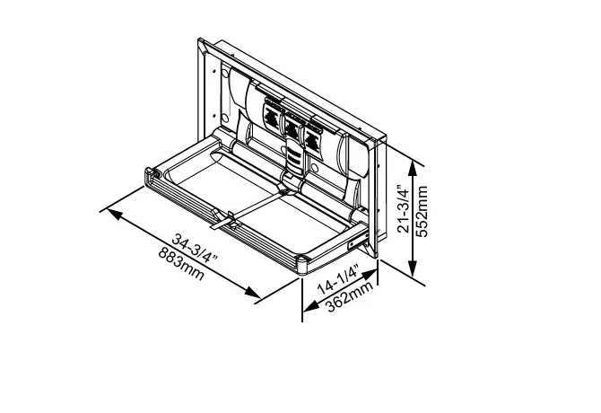 FOUNDATIONS® Model 5240259 Recess-Mounted, Horizontal-Folding Baby Changing Station with Stainless Steel Flange