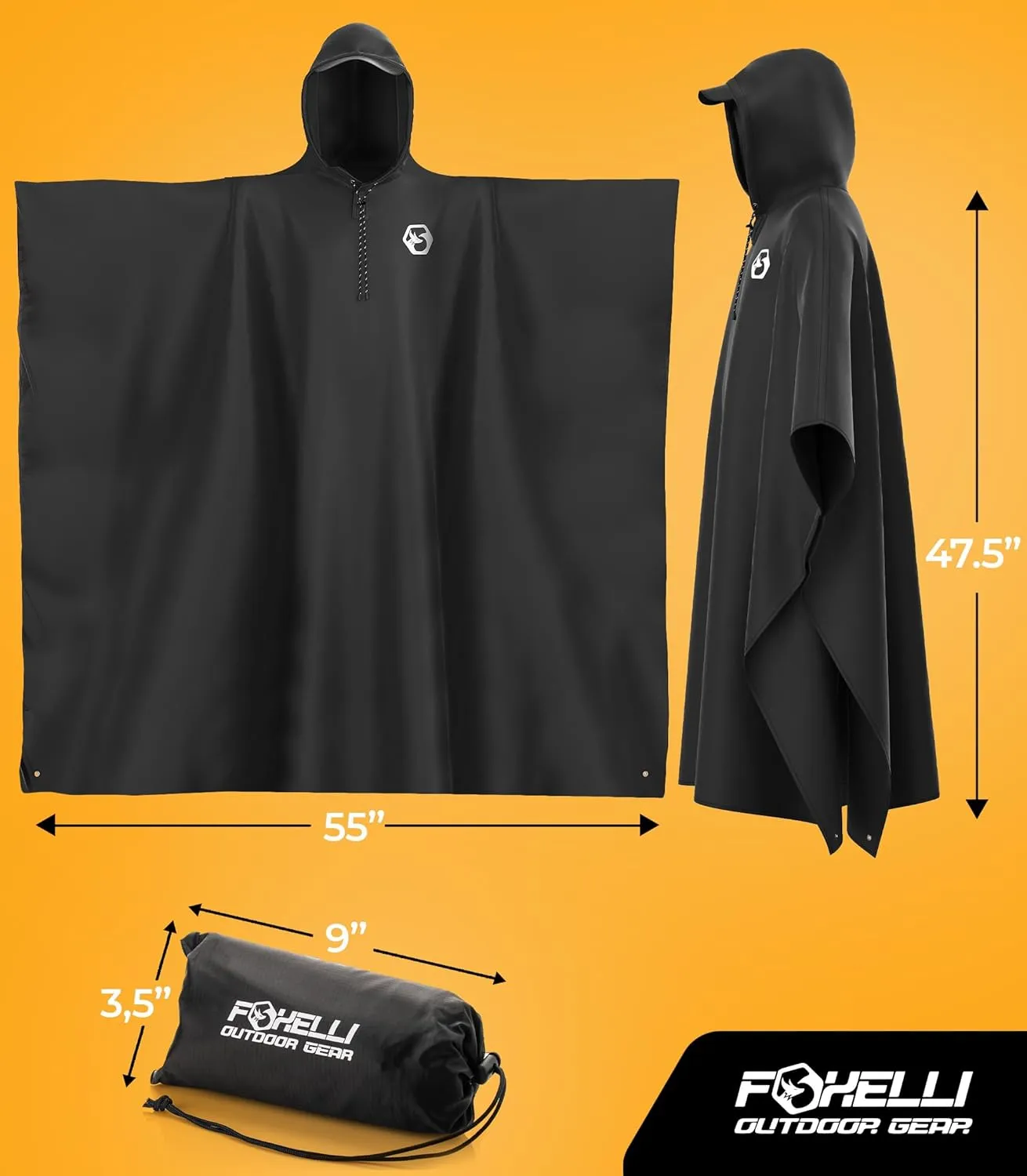 Foxelli Rain Poncho for Adults  Extra Long Reusable Waterproof Raincoat with Hood, Lightweight for Hiking, Camping, Outdoors