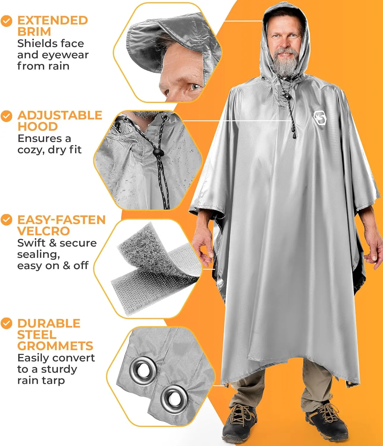 Foxelli Rain Poncho for Adults  Extra Long Reusable Waterproof Raincoat with Hood, Lightweight for Hiking, Camping, Outdoors