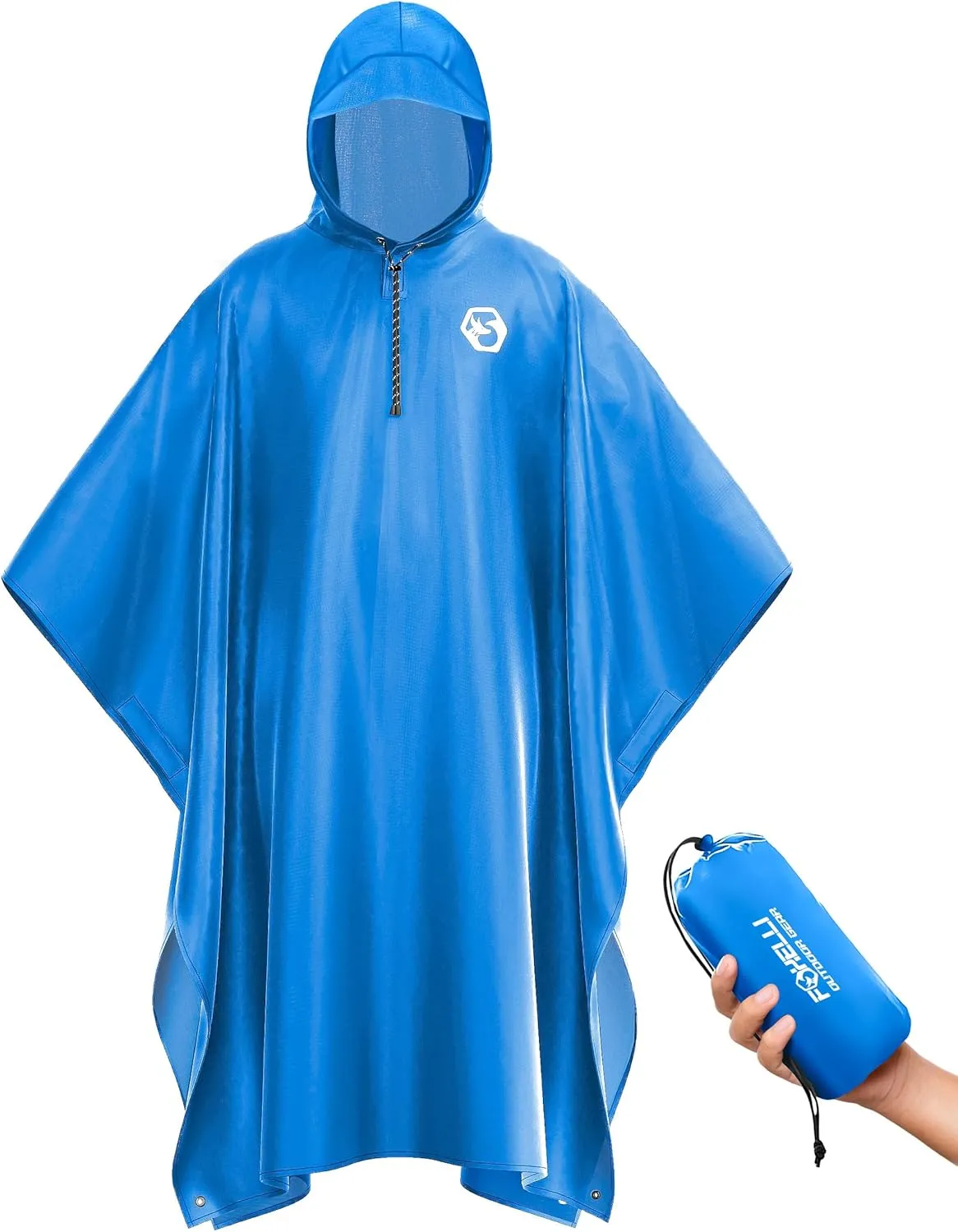 Foxelli Rain Poncho for Adults  Extra Long Reusable Waterproof Raincoat with Hood, Lightweight for Hiking, Camping, Outdoors
