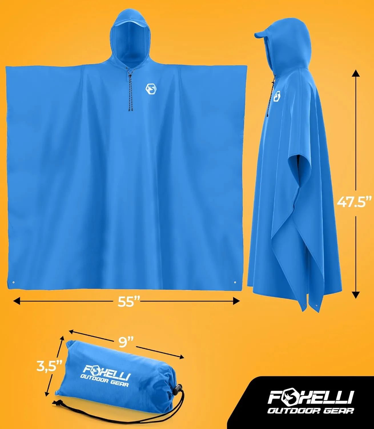 Foxelli Rain Poncho for Adults  Extra Long Reusable Waterproof Raincoat with Hood, Lightweight for Hiking, Camping, Outdoors