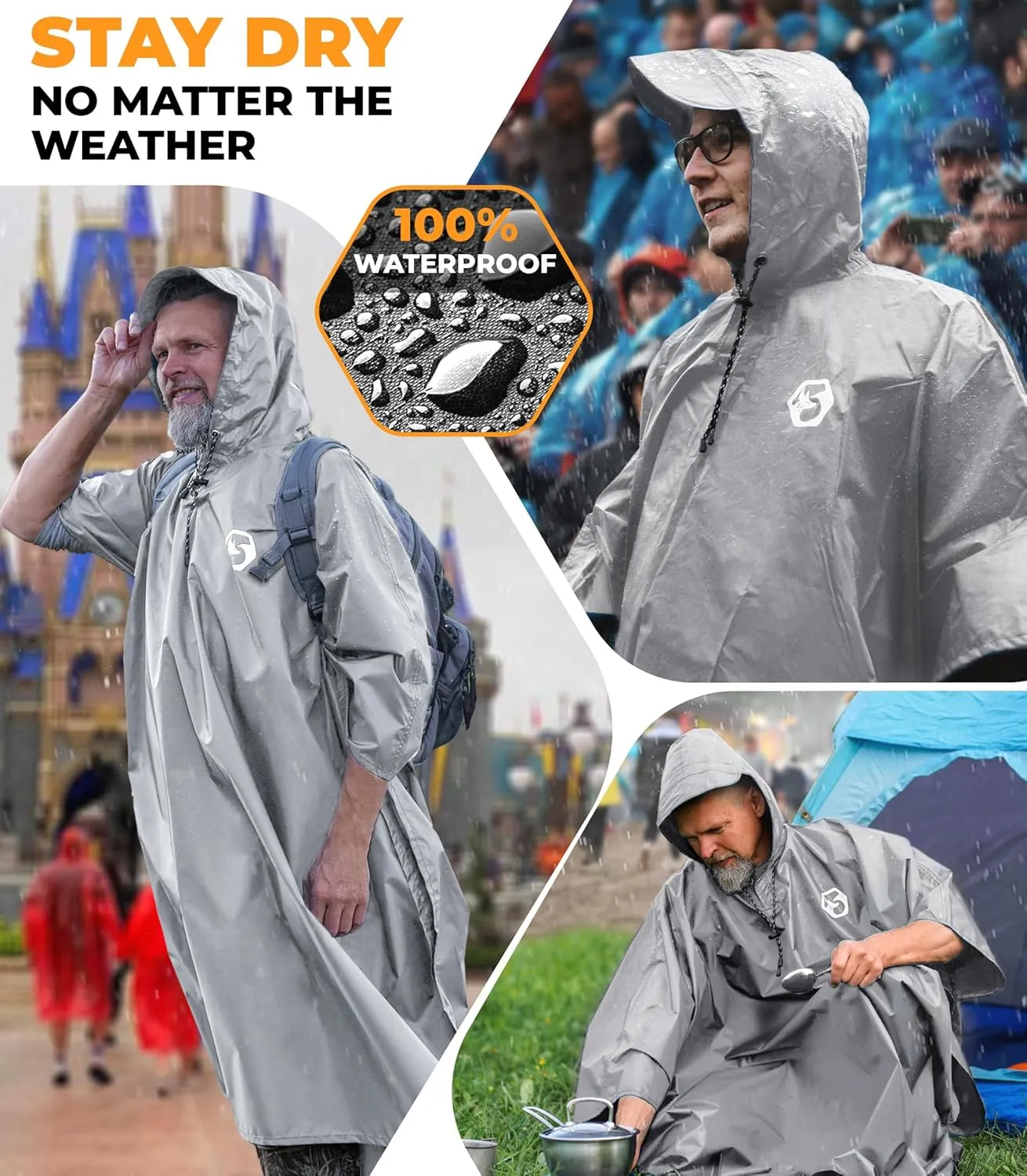 Foxelli Rain Poncho for Adults  Extra Long Reusable Waterproof Raincoat with Hood, Lightweight for Hiking, Camping, Outdoors