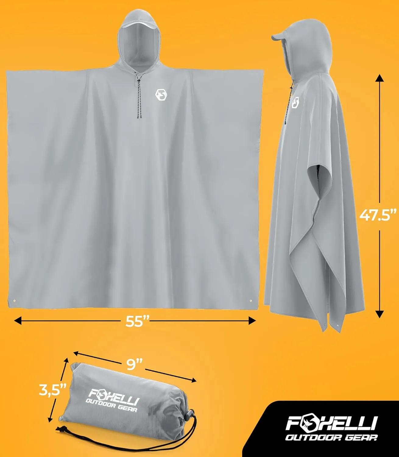 Foxelli Rain Poncho for Adults  Extra Long Reusable Waterproof Raincoat with Hood, Lightweight for Hiking, Camping, Outdoors